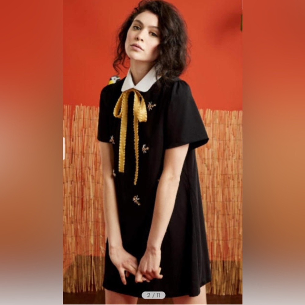 🥰 Sister Jane Dragonfly Coven Black Dress with Gold Bow and Jewels